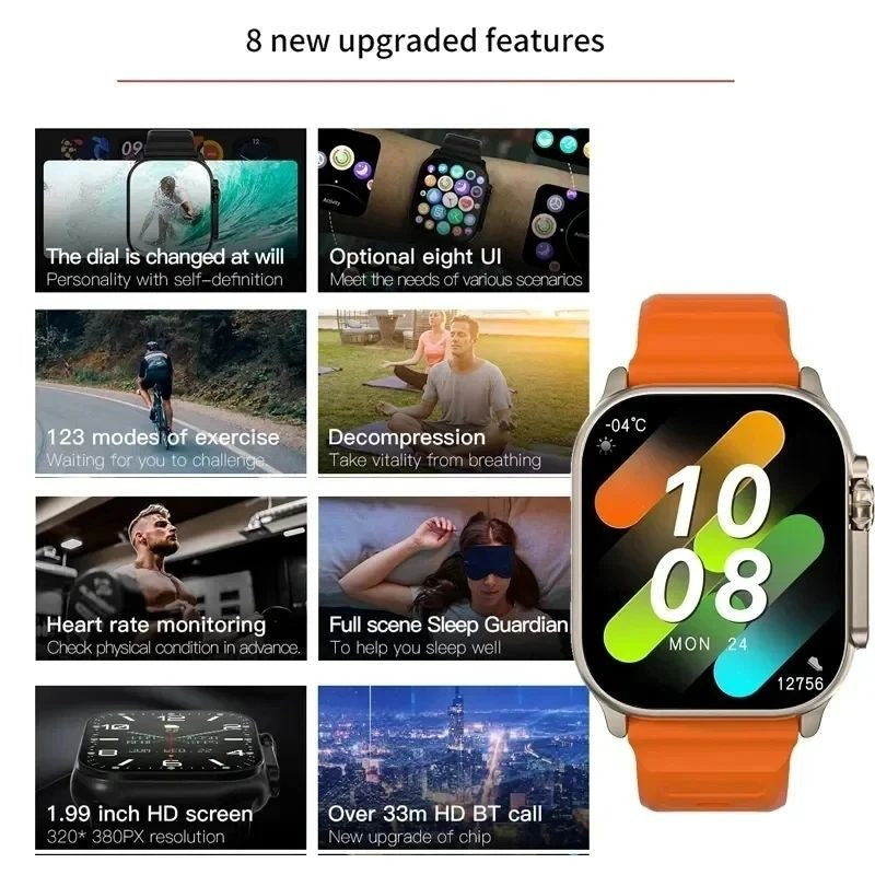2025 Original T900 Ultra 2 Smart Watch 49mm Masculino Feminino Chamada Bluetooth Música Jogo Carregamento Sem Fio NFC Smartwatch Para Android IOS