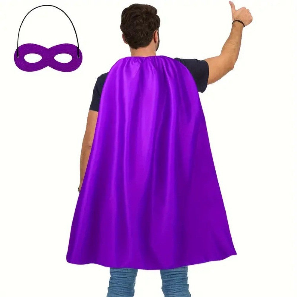 2Pcs/Set Solid Color Adult Superhero Cape with Eye Mask Cosplay Costume Dress Up Halloween Superhero Cloak Includes Eye Mask
