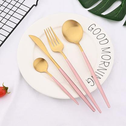 Conjunto de Talheres 24 Peças Preto Fosco em Aço Inoxidável para Cozinha, Faqueiro de Bife, Garfo, Colher, Louça de Mesa