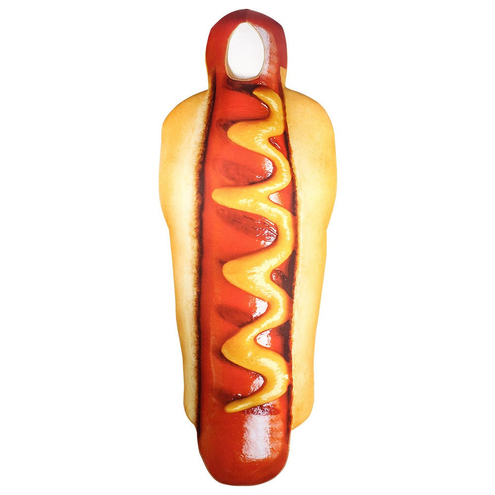 Adult Funny 3D Print Hot Dog Costume Halloween Food Sausage Pizza Burger French Fries Cosplay One-Piece Costume Party Jumpsuit