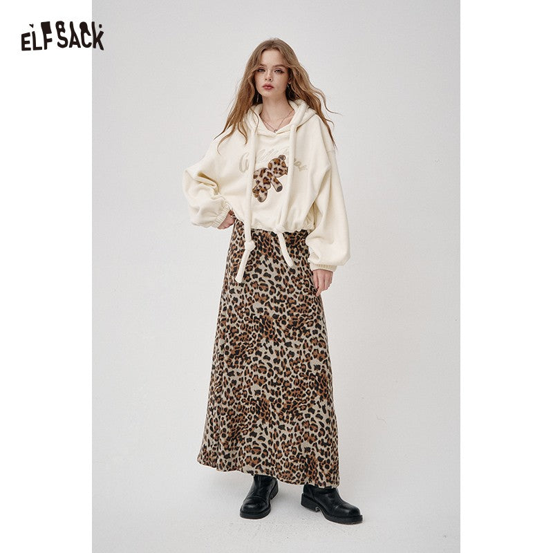 ELFSACK 2025 Winter New Arrivals Y2K Animal Print A-Line Long Maxi Skirt For Woman
