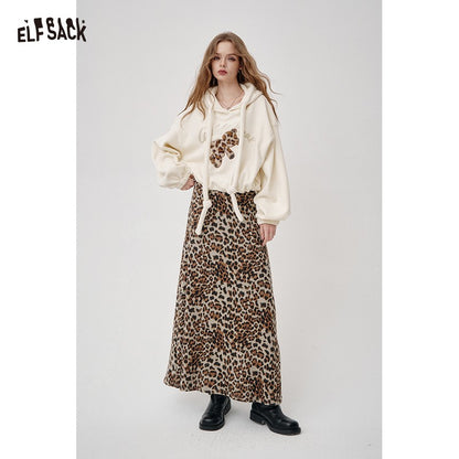 ELFSACK 2025 Winter New Arrivals Y2K Animal Print A-Line Long Maxi Skirt For Woman