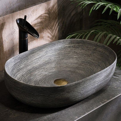 Bacia de pia de cerâmica vintage para uso doméstico, bacia de bancada de arte simples, bacias de lavagem de pedestal acima do balcão, pia de banheiro de varanda de hotel