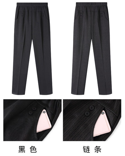 6XL 7XL 8XL Middle-aged Elderly Women's Trousers Spring Autumn Elastic High Waist Straight Pants Mother Winter Warm Fleece Pants