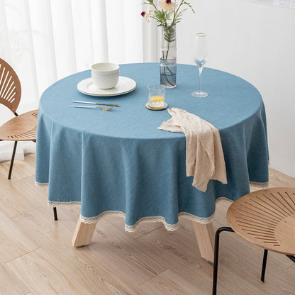 Large Round Tablecloth Solid Color Cotton Linen Waterproof Table Cloth Oil-Proof Table Cover for Kitchen Garden Restaurant