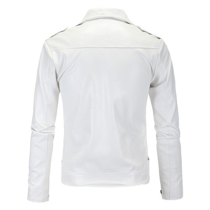 Black White Faux Leather Jacket Spring Autumn Slim Fit Men's Motorcycle Jacket With Zipper Casual Male Coat Outerwear Tops