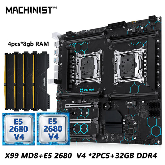 Conjunto Opcional de Placa Mãe Dual CPU MACHINIST X99 MD8 Intel Xeon E5 2680 V4 LGA2011-3 DDR4 32GB RAM Chipset C612 para Servidor/Computador