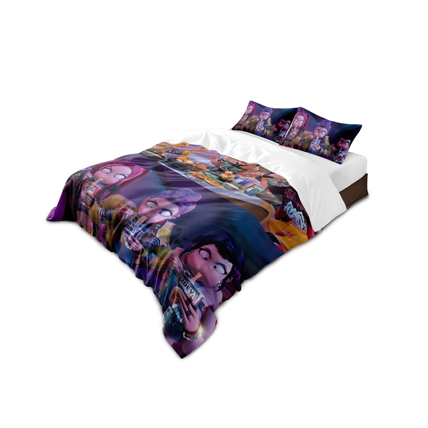 3pcs Cartoon K-Pop Demon Hunters Print Coreless Duvet Cover Set Multi Size Bedroom Dormitory Comfortable, Machine Washable