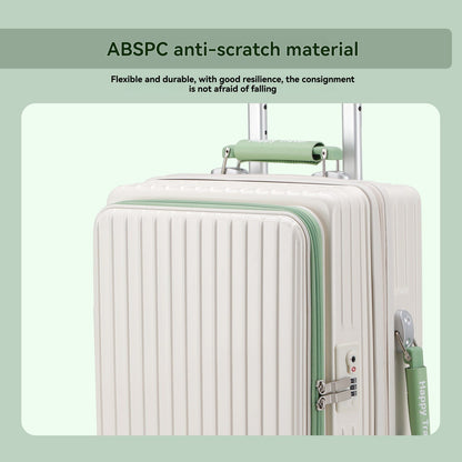 1-Piece Set of Front-Opening Suitcase with Jelly Wheels, Trolley Case with 5cm Expansion Layer, Leather Handle, Luggage with Phone Holder, Foldable Cup Holder, Side Hook Function, Customs Lock, Suitable for Outdoor Beach Vacations and Long-Distance Travel