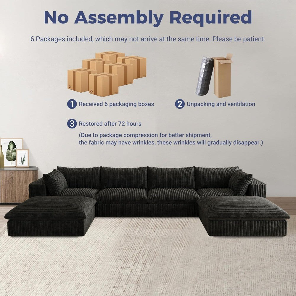 157.6" Oversized U Shaped Modular Boneless Sofa with 2 Ottomans, Cloud Sectional Couches for Living Room, Deep Seat Corduroy