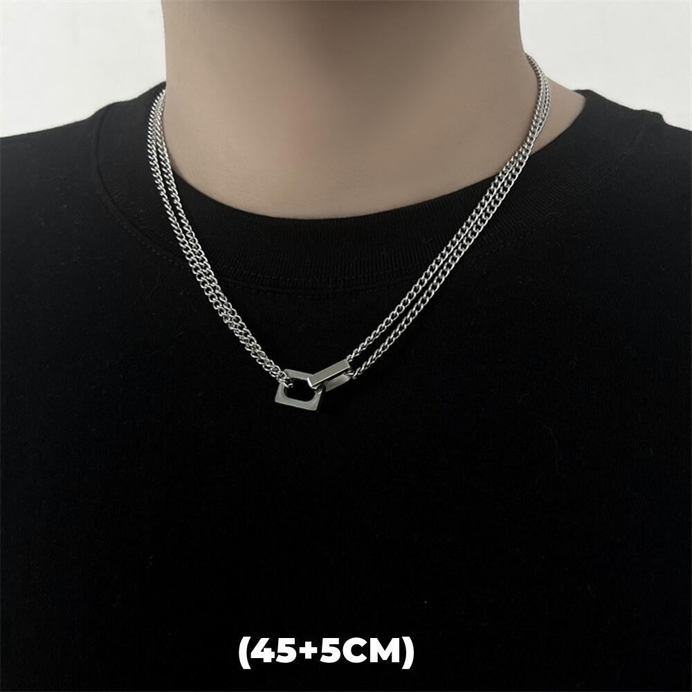 Colar de Hip Hop Zircon Star Camada Dupla Masculino Feminino Tendência Charme Aço Titânio Pingente Corrente Unissex Joias Atacado