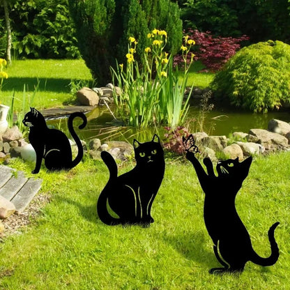 Exclusive Cute Cat Garden Decorative Silhouette - Tiki-Inspired Cat Family Garden Stakes | Perfect Outdoor Statues for Garden