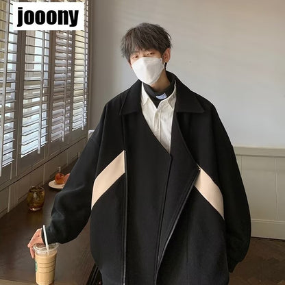 Commuting style Harajuku Cropped Overcoat Vintage British Style Men's Autumn Winter High Street Fashion Style Jacket Fashion