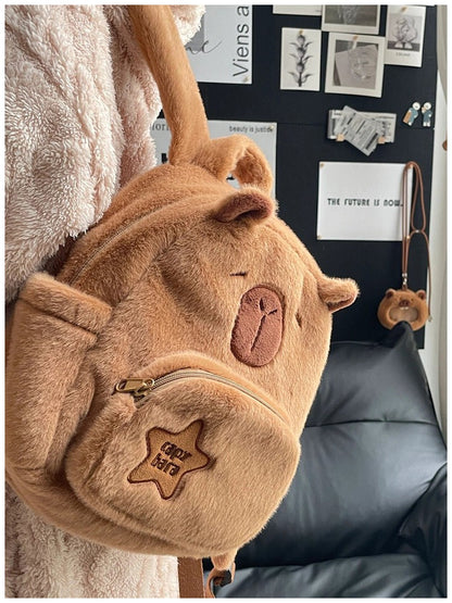 Bolsa Escolar Capivara Pelúcia Mochila Capivara Bolsa de Pelo Casual Versátil Mochila Escolar de Grande Capacidade 2025