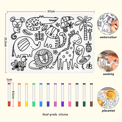 Personalized DIY Color Silicone Baby Placemats Cartoon Pattern Table Placemats Reusable Doodle Drawing Mat Baby Stuff