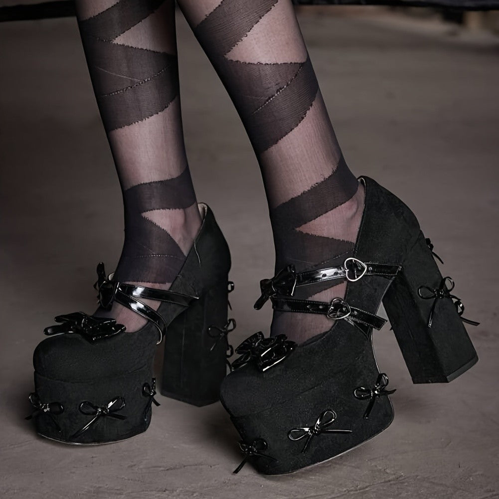 Womens Mary Jane Heels Black Platform Chunky Heels Goth Platform Shoes Chunky High Heel Mary Jane Heels Gothic Heels