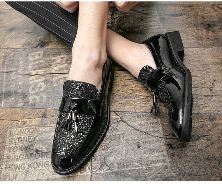 British Style Sequined Leather Shoes Men Golden Men's Loafers Big Size 38-47 Luxury Comfortable Business Shoes Men Formal Shoes