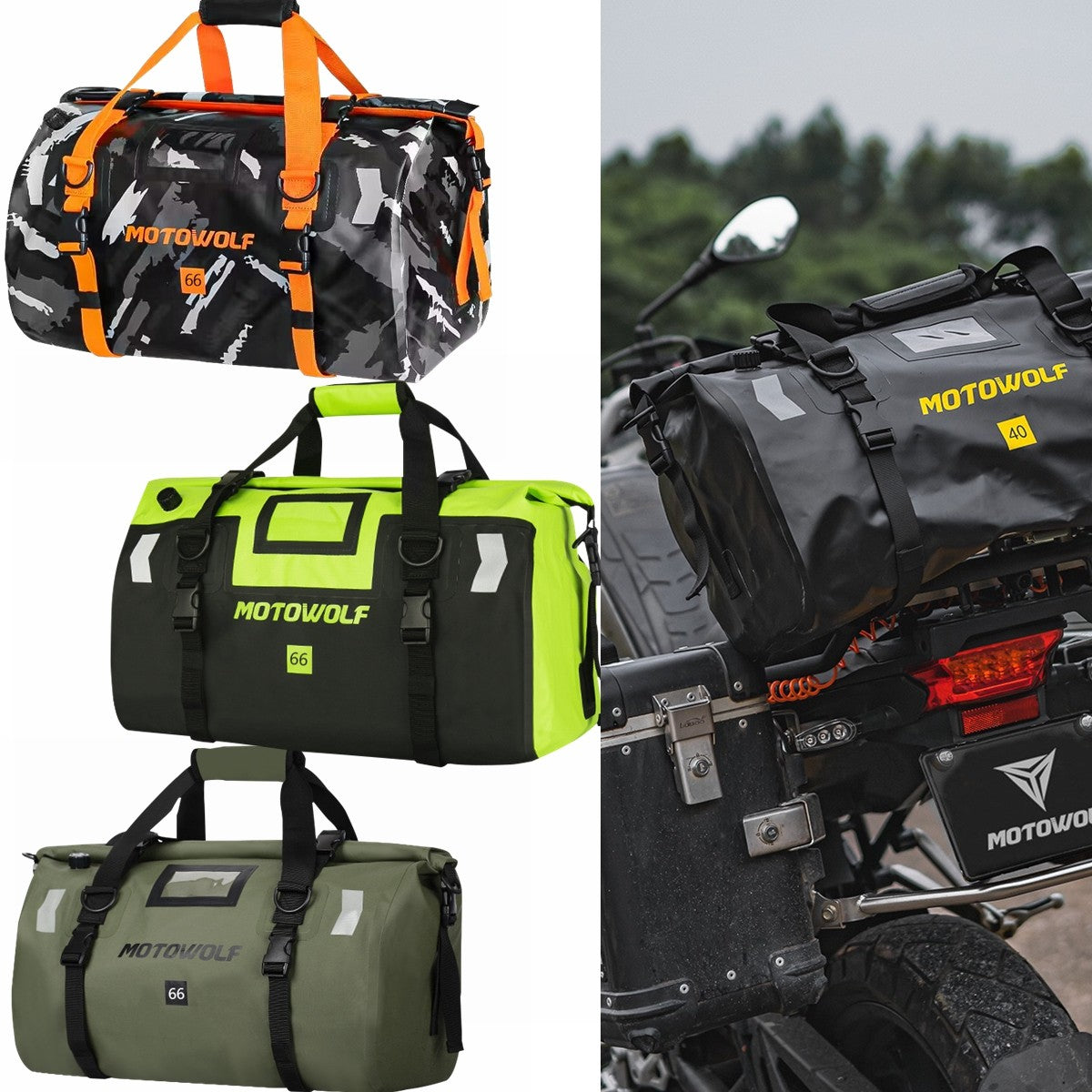 Universal Motorcycle Waterproof Tail Bags Back Seat Bags Cycling Camping Travel Bag Motorbike Scooter Sport Luggage Pack 66L 40L