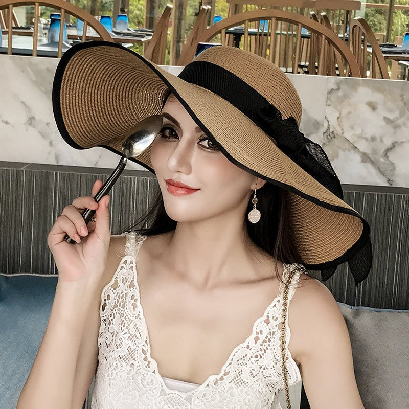 Chapéu Feminino Dobrável de Palha de Verão para Praia, Viseiras de Viagem, Proteção Facial Feminina, Boné Balde com Proteção UV, Chapéu de Sol Panamá para Meninas, Atacado