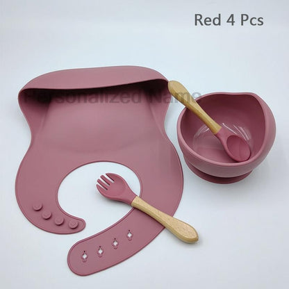 Personalized Name Baby Feeding Set Children's Silicone Suction Cup Bowl Training Spoon Fork Tableware Baby Feeding Bowl BPA Free
