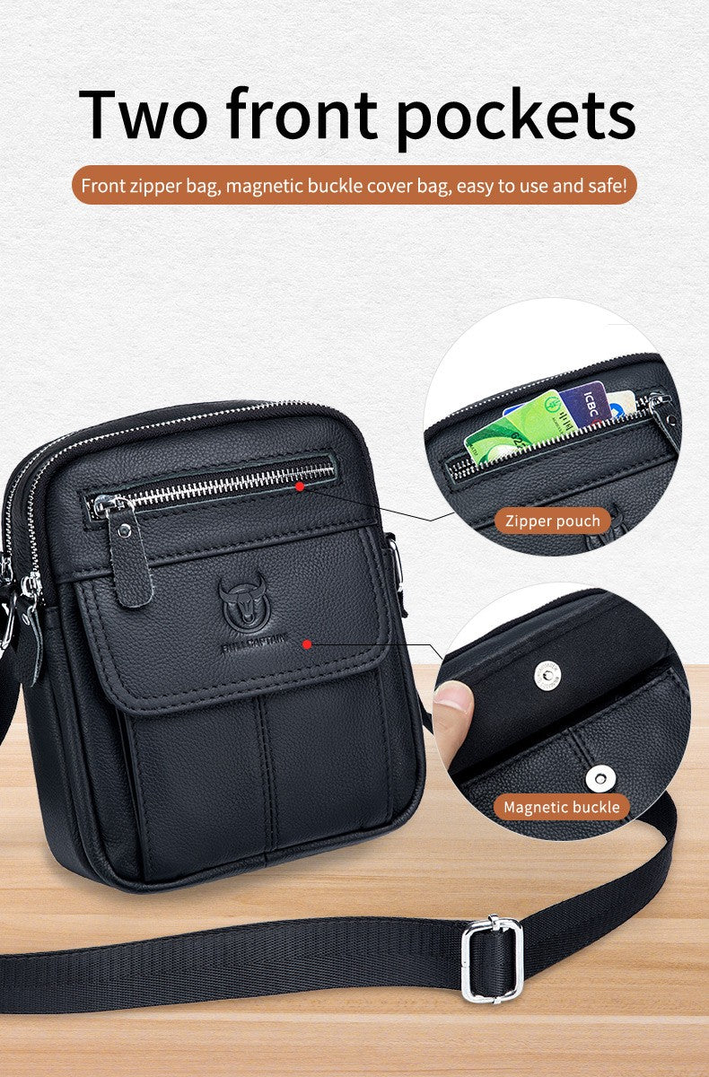 Bullcaptain Casual Men's Shoulder Bags Business Messenger Bag high-Quality Men's Cow Leather Bag's Mini Large Capacity Pocket