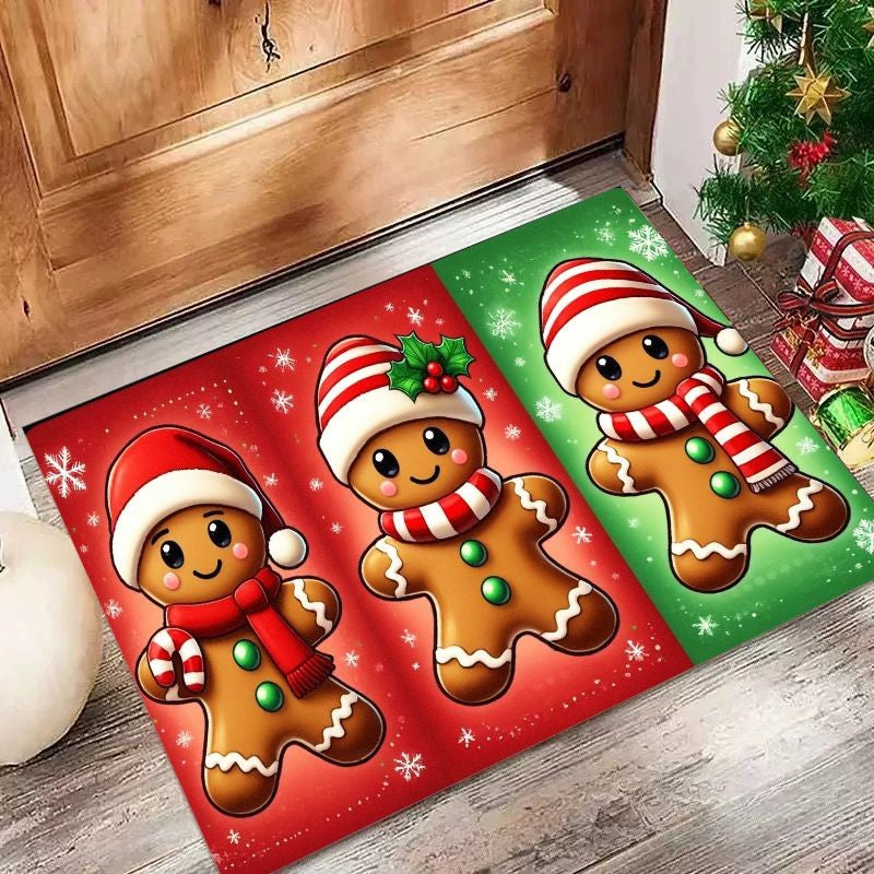 VIKAMA Christmas Cute Gingerbread Man Rug Bedroom & Living Room Decorative Floor Mat Soft Comfortable Carpet Home Furnishing