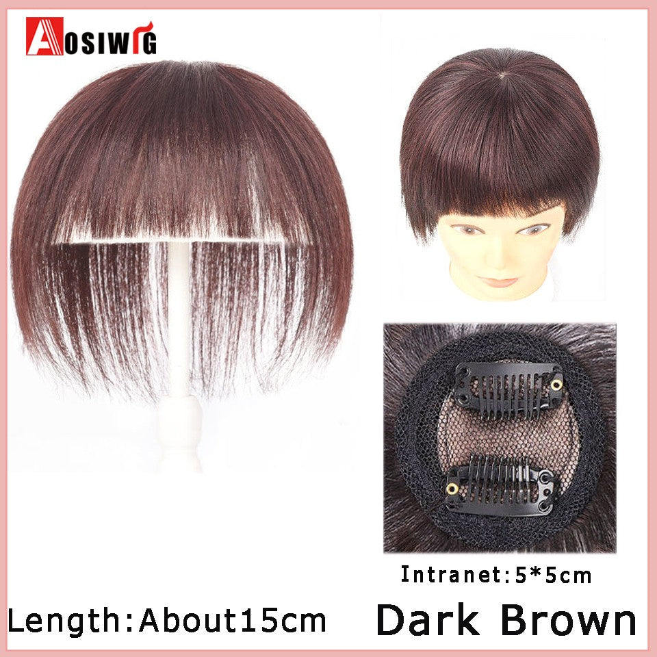 Perucas de cabelo encaracolado sintético AOSI castanho preto, substituição de extensões de cabelo tipo topete, apliques femininos com franja