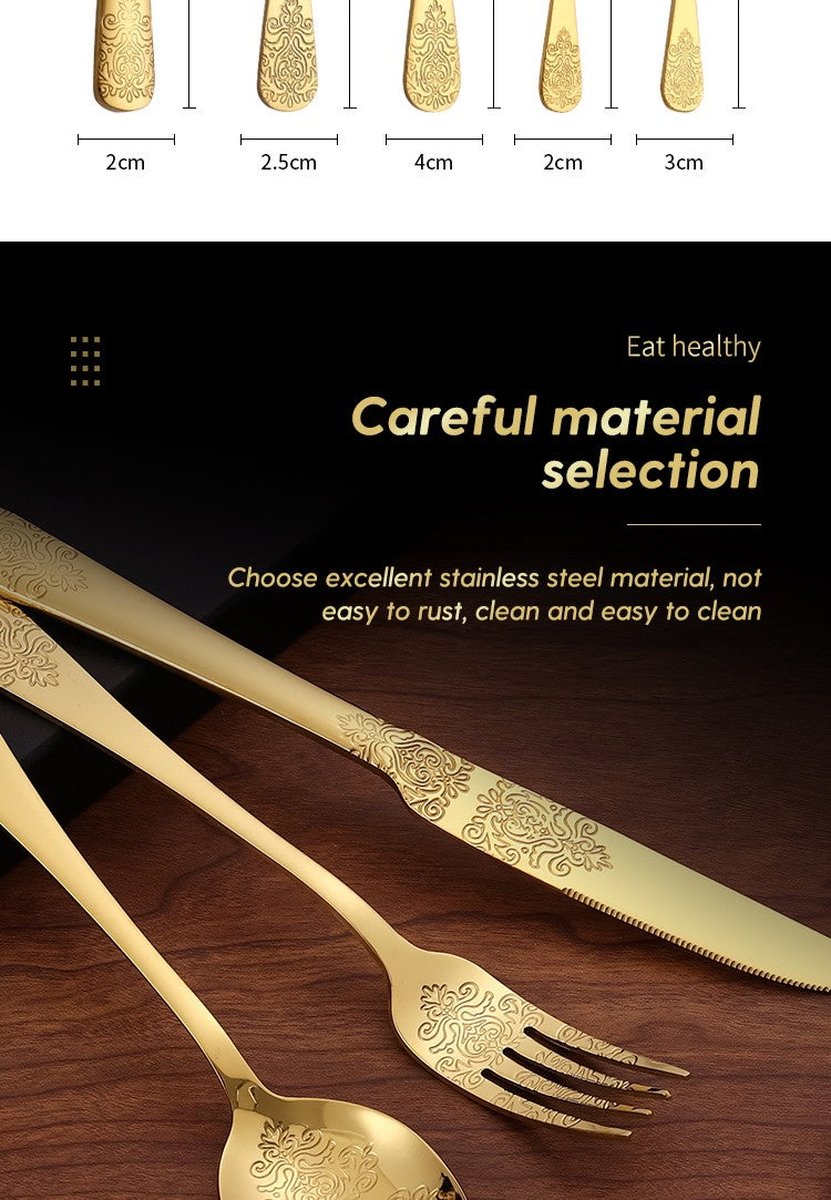 5Pcs Cutlery Set Stainless Steel Tableware Carving Golden Dinnerware Set Knife Fork Spoon Silverware Flatware Kitchen Untensils