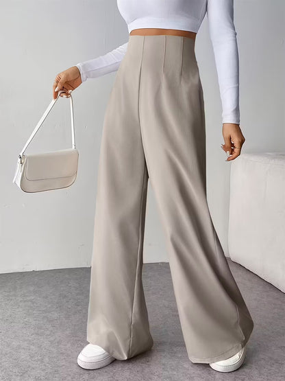 Women Elegant Wide Leg Pant 2025 Fashion New In High Waist Solid Trousers Office Lady French Pants Female Casual Street Clothing