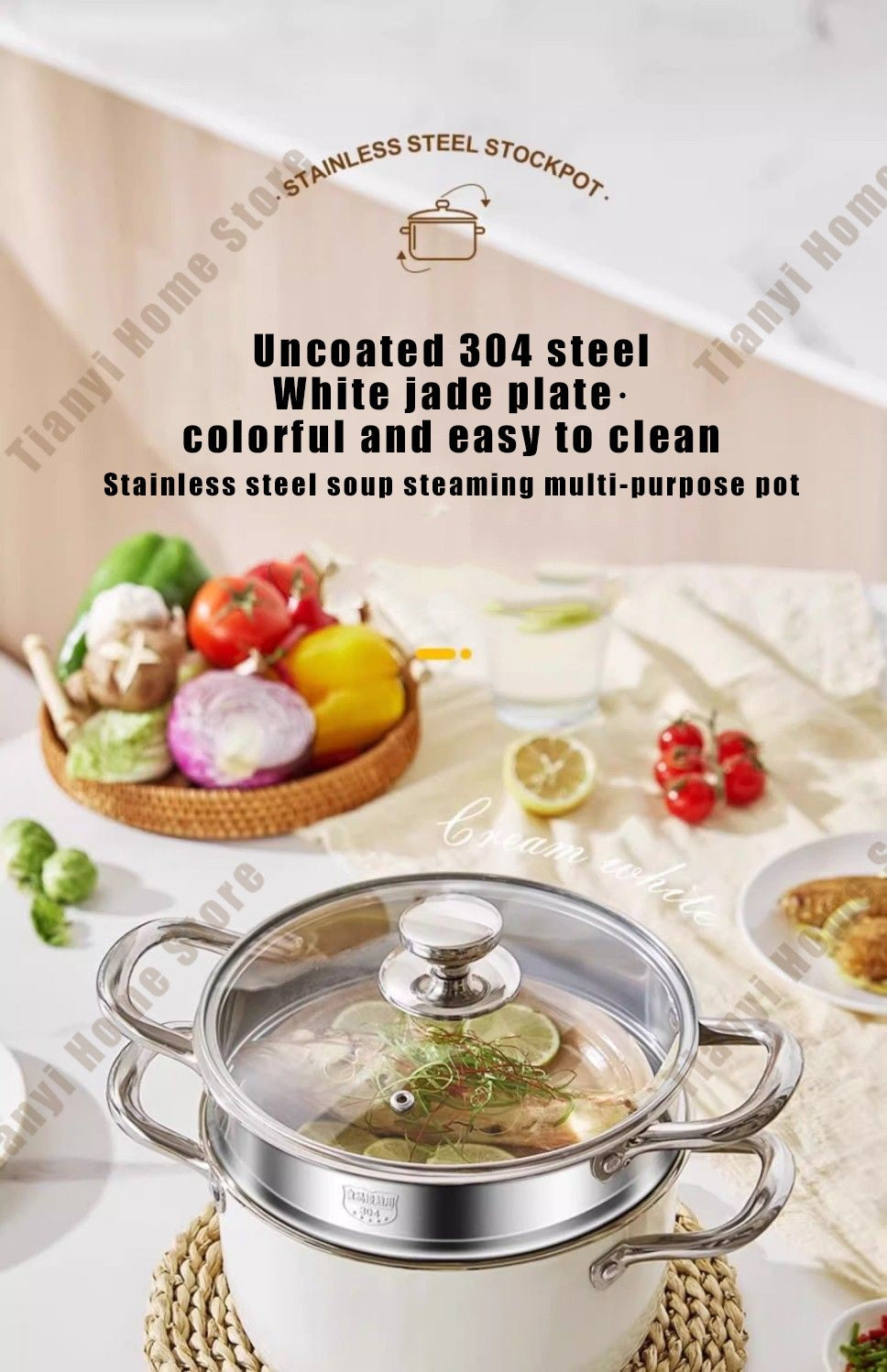 304 Stainless Steel Soup Pot Non-stick Frying Pan with lid Home Hot Pot Induction Cooker Gas Stove wok Food Supplement Milk Pot