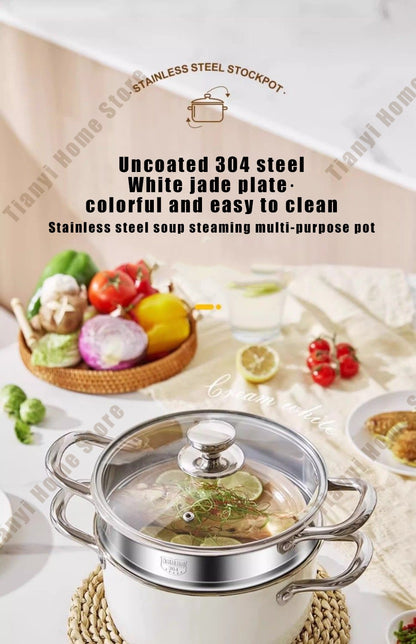 304 Stainless Steel Soup Pot Non-stick Frying Pan with lid Home Hot Pot Induction Cooker Gas Stove wok Food Supplement Milk Pot