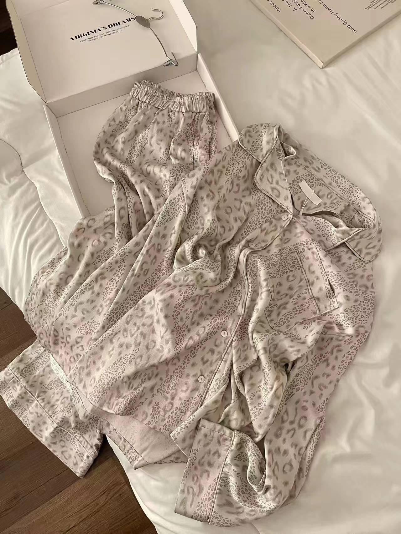 High-end leopard print pajamas for women spring autumn trend new simple girly style home suit personalized dress pajama party