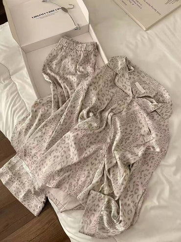 High-end leopard print pajamas for women spring autumn trend new simple girly style home suit personalized dress pajama party