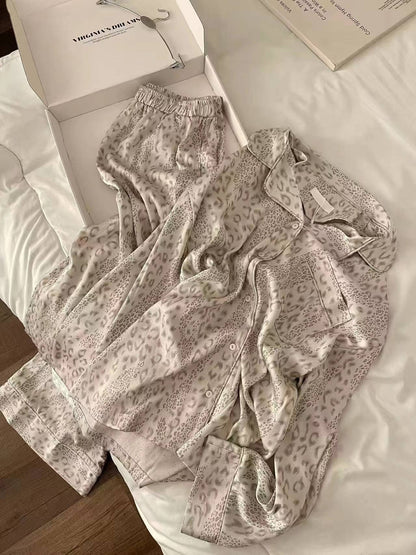 High-end leopard print pajamas for women spring autumn trend new simple girly style home suit personalized dress pajama party