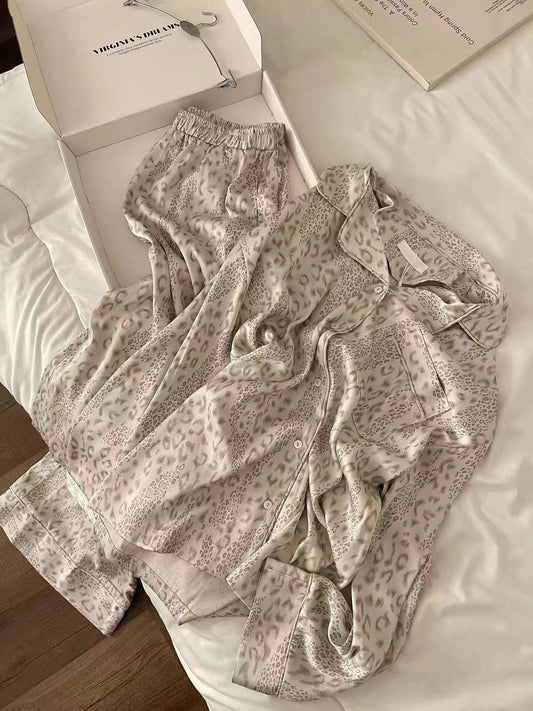 High-end leopard print pajamas for women spring autumn trend new simple girly style home suit personalized dress pajama party