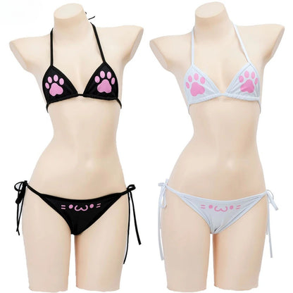 Japanese Anime Kawaii Girl Cute Cat Paw Bikini Swimsuit Women Claw Pattern Three Point Underwear Bra Panties Set Costume Cosplay