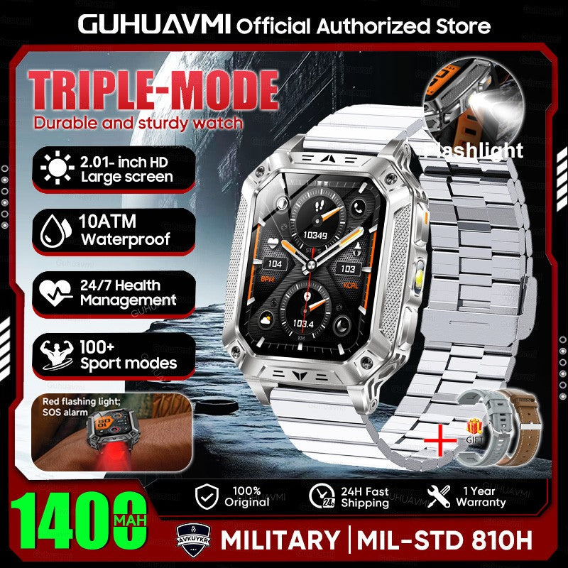 2026 Novo 1400mAh Bateria Grande Militar Ao Ar Livre 2.01 polegadas Smartwatch Masculino 10ATM À Prova D'água Chamada Bluetooth Relógio Inteligente Esportivo