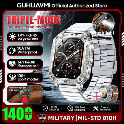 2026 Novo 1400mAh Bateria Grande Militar Ao Ar Livre 2.01 polegadas Smartwatch Masculino 10ATM À Prova D'água Chamada Bluetooth Relógio Inteligente Esportivo