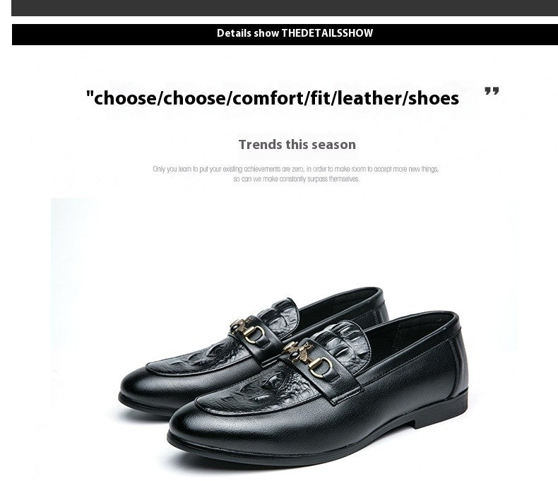 Pointed casual leather shoes for men Korean trend British style loafers small bee leather business dress slip-on feet