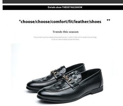 Pointed casual leather shoes for men Korean trend British style loafers small bee leather business dress slip-on feet