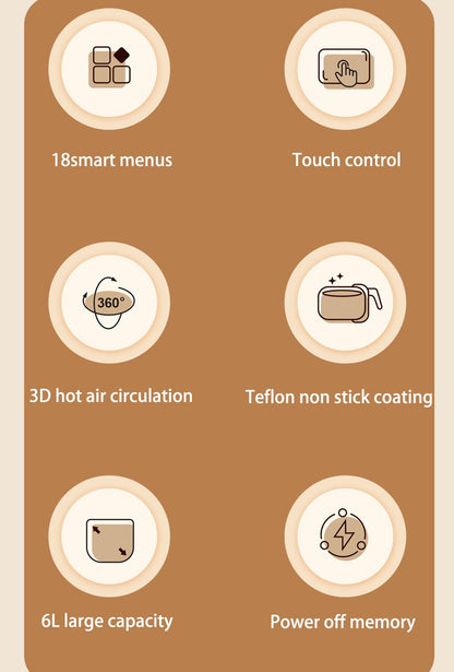 6L Large Air Fryer,Multifunction Digital Air Fryer Without Oil Electric Oven, Dehydrator, Air Fryer with LED Touch Panel