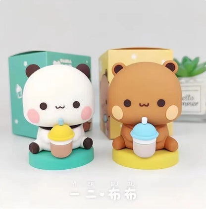 Figura de Urso Panda Fofo Bubu Dudu Kawaii Desenho Animado Modelo de Panda Criativo Animado Enfeites de Carro de Animal de Primavera