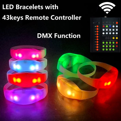 43Keys 1000 Meters 10 Area 15 RGB Remote Controller DMX Function LED Bracelets 100/2000PCS Wristband Wedding Party