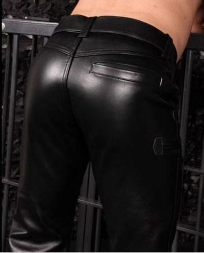 Men's Autumn Winter Pants Punk Retro Goth Slim Casual Long Pants Faux Leather Fashion Casual Solid Color Trousers Pencil Pants