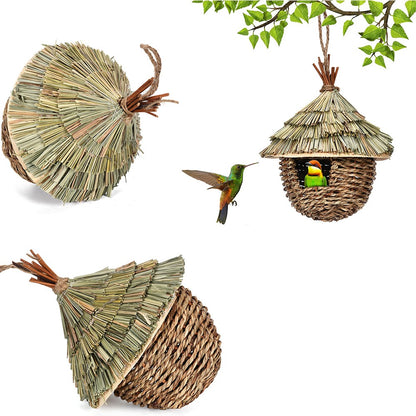 Casa de Pássaros com Vários Estilos Design Criativo Exclusivo Gaiola de Pássaros Confortável de Grama Natural Tecida Decoração para Esconderijo em Janelas de Jardim Externas