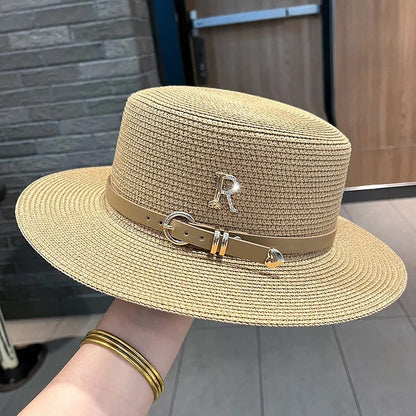 Rhinestone Straw Hat Women's Summer Beach Sunshade Hat Braided Straw Sunblock Hat French Belt Vintage Top Hat Sun Hats For Women