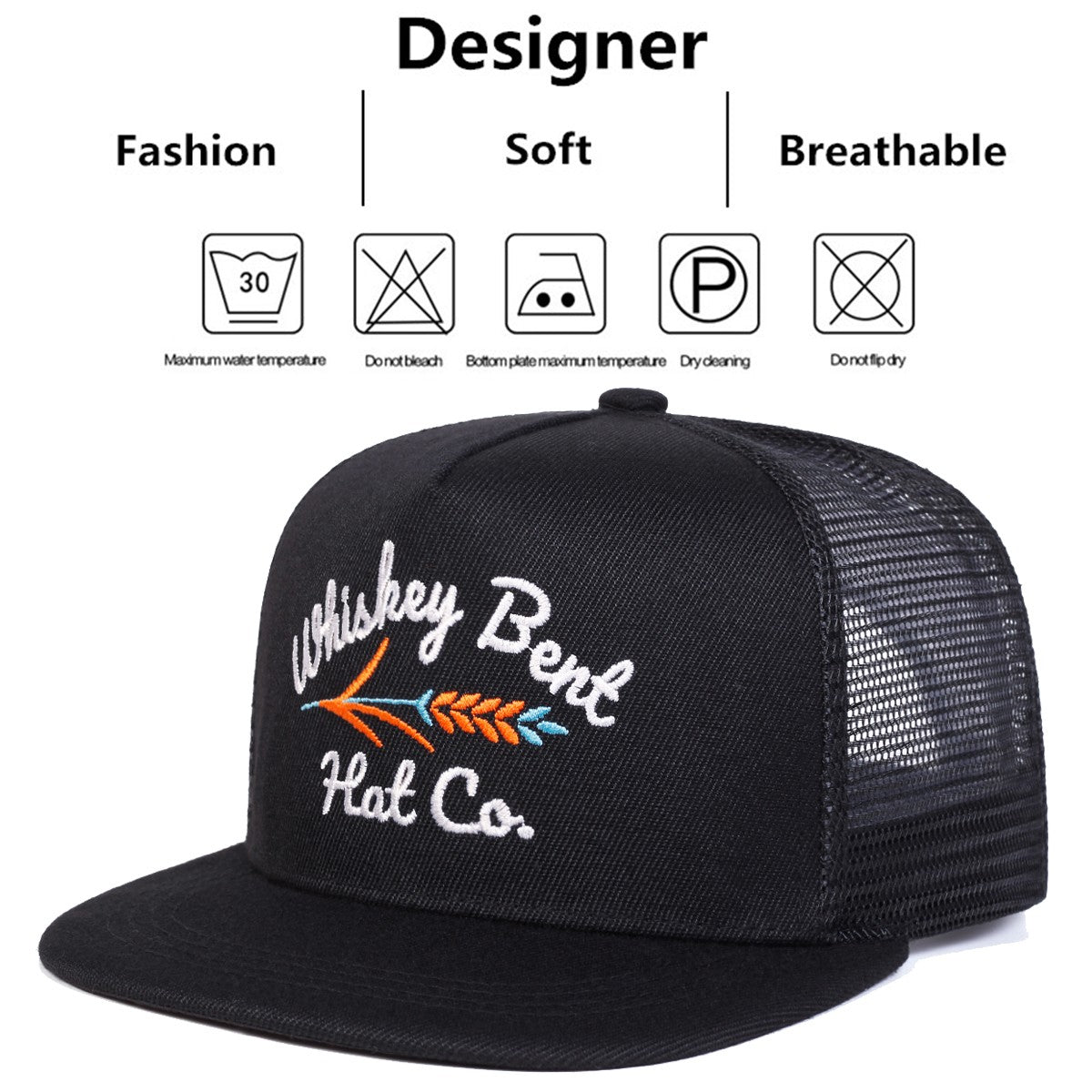 Unisex WHISKEY BENT Letter Embroidery Hip-hop Net Hats Spring Summer Outdoor Adjustable Casual Baseball Caps Sunscreen Hat Cap