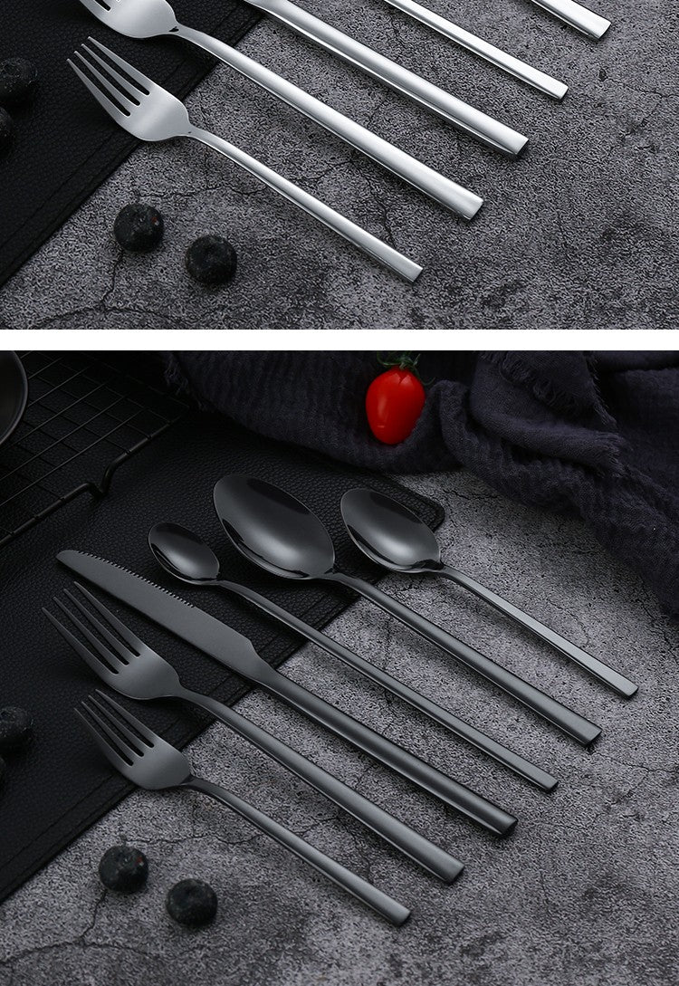 Conjunto de Talheres Ocidentais Pretos para Jantar 6 Peças Conjunto de Talheres de Aço Inoxidável Faca Garfo Colher de Chá de Gelo Conjunto Clássico de Talheres para Festa