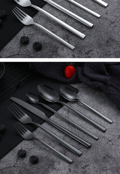 Conjunto de Talheres Ocidentais Pretos para Jantar 6 Peças Conjunto de Talheres de Aço Inoxidável Faca Garfo Colher de Chá de Gelo Conjunto Clássico de Talheres para Festa