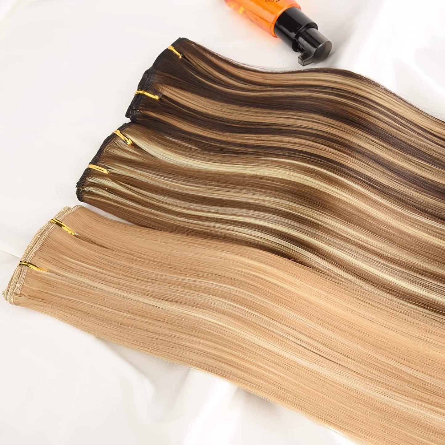 16 Presilhas em Extensões de Cabelo 60cm de Comprimento Liso Sintético Loiro Preto Peças de Cabelo Resistente ao Calor Cabelo Falso 6 Peças/Conjunto